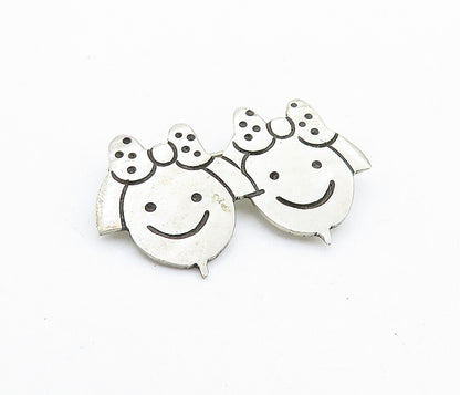 MEXICO 925 Sterling Silver  Vintage Smiling Little Girls Brooch Pin  BP2382