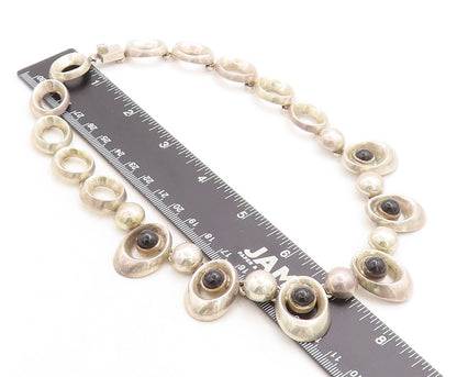 MEXICO 925 Sterling Silver  Vintage Black Gemstone Hinge Chain Necklace  NE2217