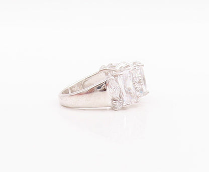 925 Sterling Silver Vintage Ring Multi Shape Cut CZ Inlay Band  Sz 5  RG28560