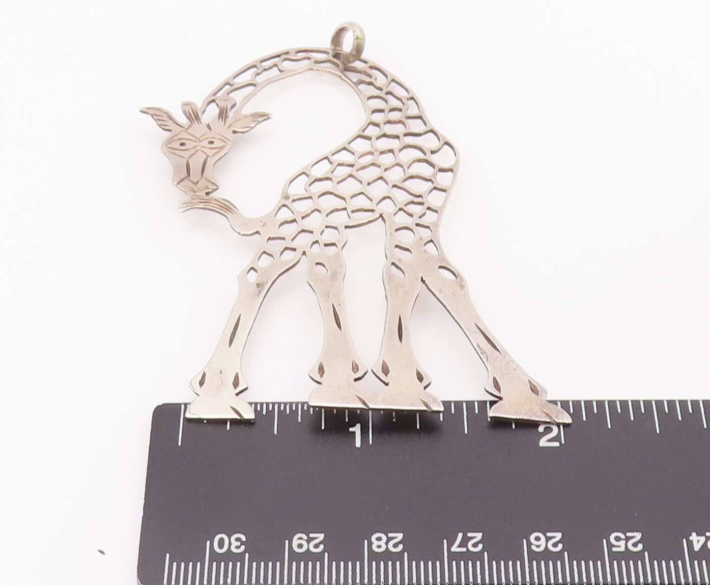 925 Sterling Silver Vintage Pendant Minimalist Cutout Etched Giraffe  PT22832