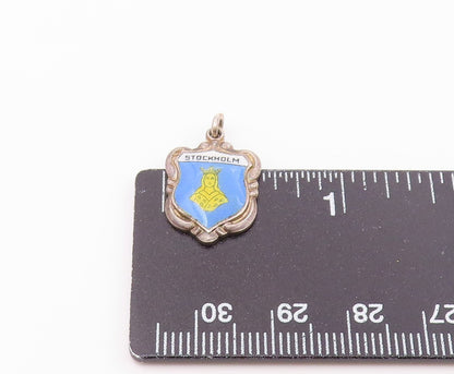 925 Sterling Silver  Vintage Enamel Stockholm Coat Of Arms Pendant  PT16397
