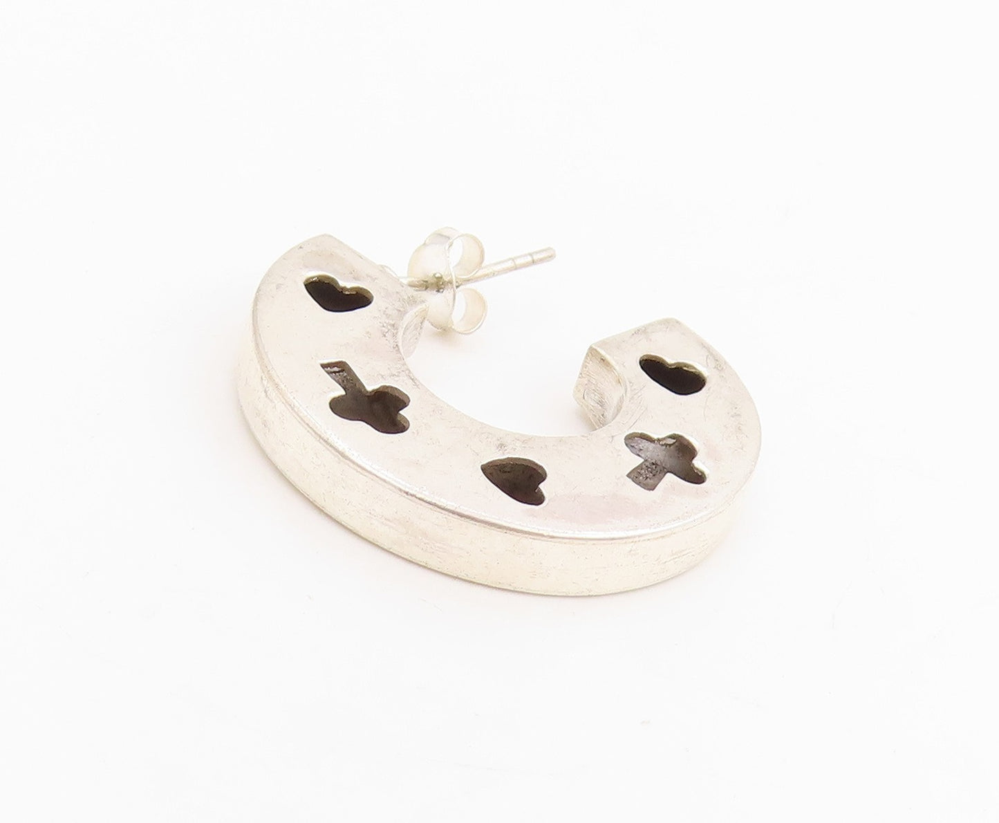 925 Sterling Silver Vintage Earrings Love Heart & Clover Cut Out Hoops  EG13754