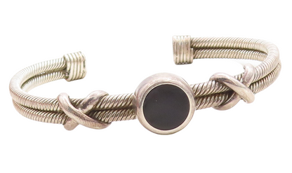 MEXICO 925 Sterling Silver  Vintage Black Onyx Twist Cuff Bracelet  BT1557