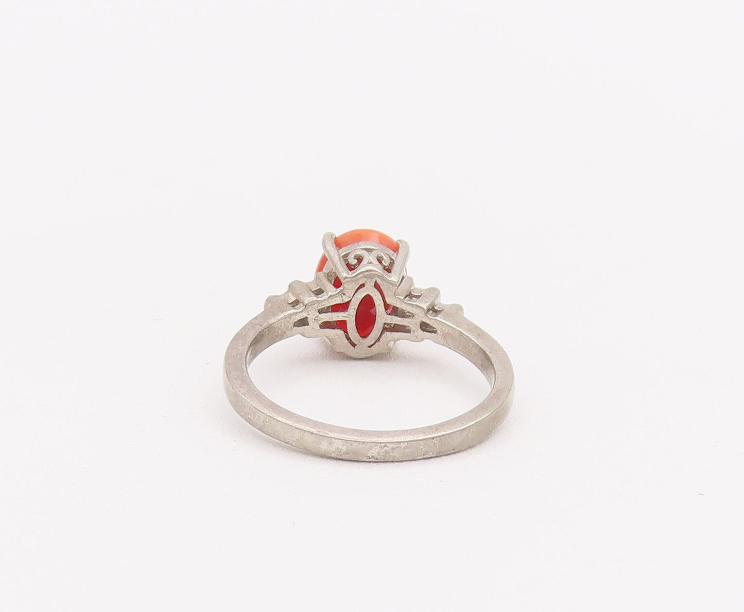 925 Sterling Silver Vintage Ring Oval Gemstone Diamonds Side Stones Sz 7 RG28071