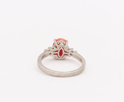 925 Sterling Silver Vintage Ring Oval Gemstone Diamonds Side Stones Sz 7 RG28071