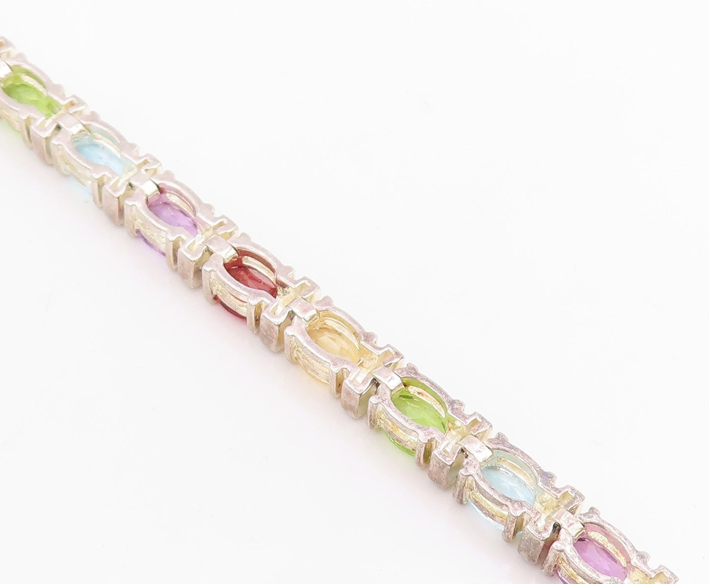 925 Sterling Silver Vintage Bracelet Oval Cut Multi Gemstone Link Chain  BT11461