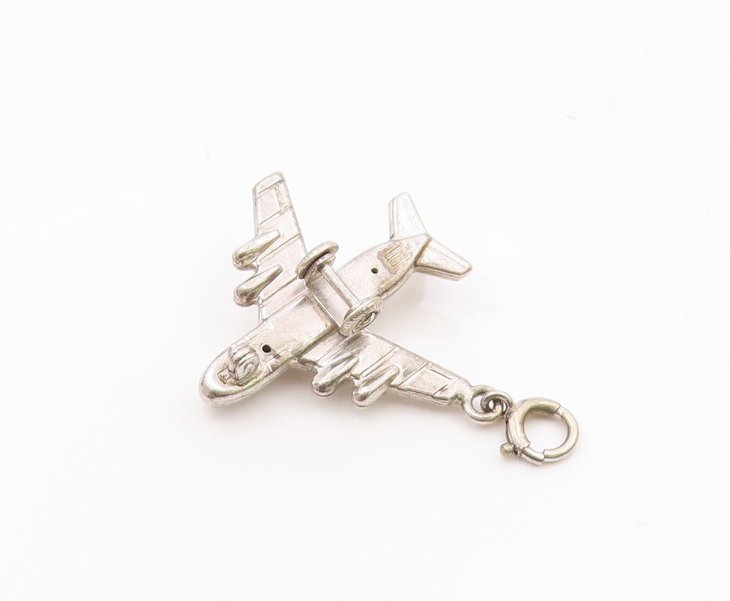 925 Sterling Silver  Vintage Shiny Airplane Motif Drop Pendant  PT18377