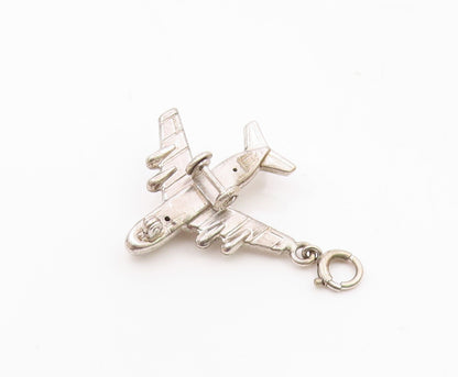 925 Sterling Silver  Vintage Shiny Airplane Motif Drop Pendant  PT18377