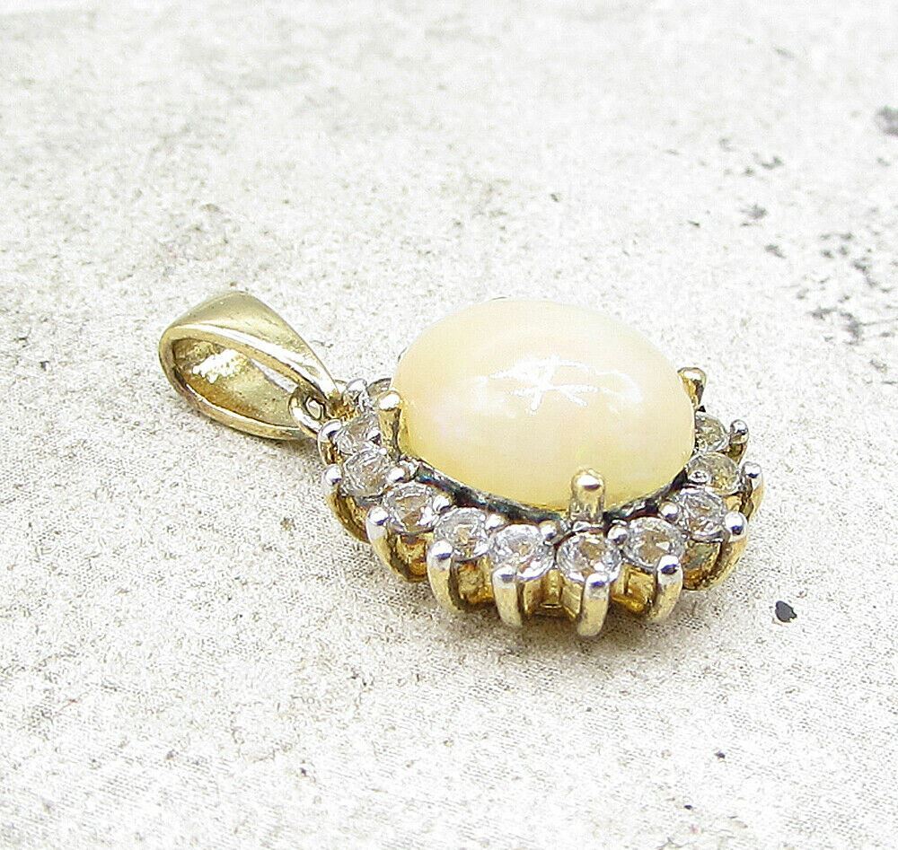 Gold Over 925 Silver Cabochon Cut Fire Opal & White Topaz Drop Pendant PT1136