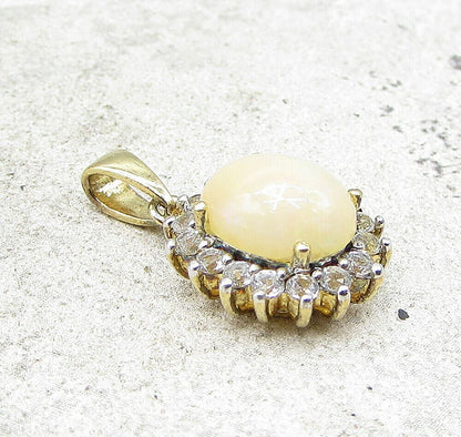 Gold Over 925 Silver Cabochon Cut Fire Opal & White Topaz Drop Pendant PT1136