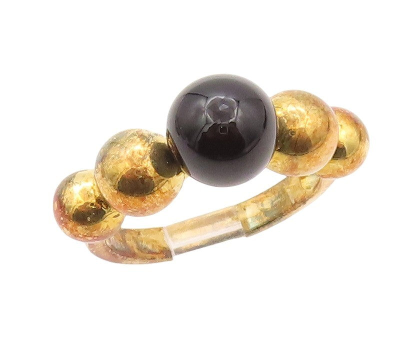 925 Sterling Silver Vintage Ring Gold Plated Designer Onyx Bead  Sz 7  RG30317
