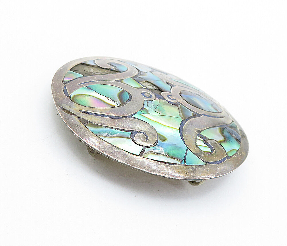 MEXICO 925 Sterling Silver  Vintage Abalone Shell Pattern Brooch Pin  BP2803