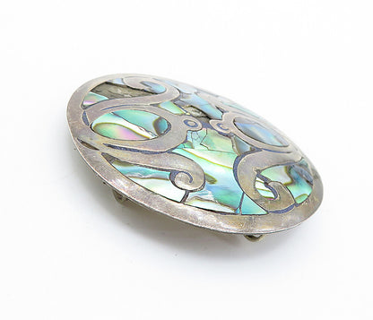 MEXICO 925 Sterling Silver  Vintage Abalone Shell Pattern Brooch Pin  BP2803