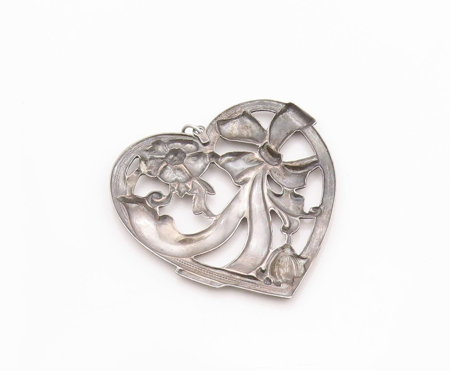 925 Sterling Silver Vintage Pendant Dark Tone Floral Love Heart Cutout  PT24025