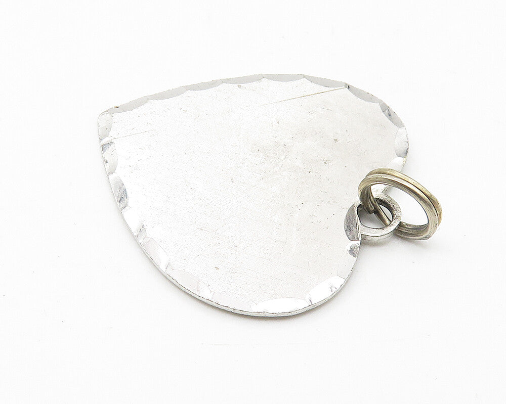 925 Sterling Silver  Vintage Shiny diamond Cut Border Heart Pendant  PT8445
