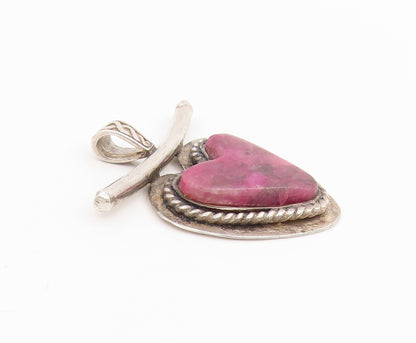 925 Sterling Silver Vintage Pendant Pink Gemstone Designer Love Heart  PT25689