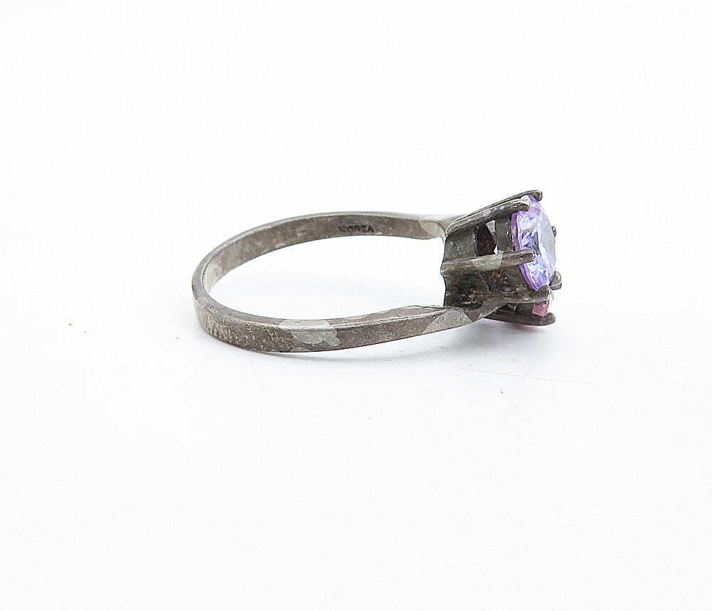 KOREA 925 Silver  Vintage Pink & Purple Cubic Zirconia Band Ring Sz 9  RG5517