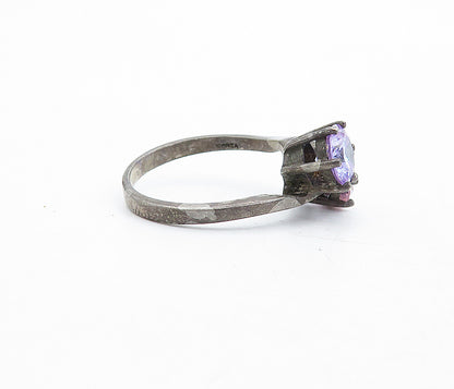 KOREA 925 Silver  Vintage Pink & Purple Cubic Zirconia Band Ring Sz 9  RG5517