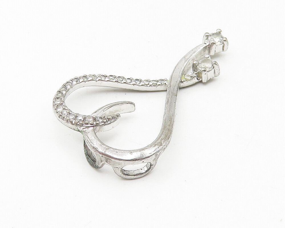925 Sterling Silver  Vintage Prong Set Topaz Open Love Heart Pendant  PT9004