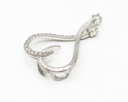 925 Sterling Silver  Vintage Prong Set Topaz Open Love Heart Pendant  PT9004