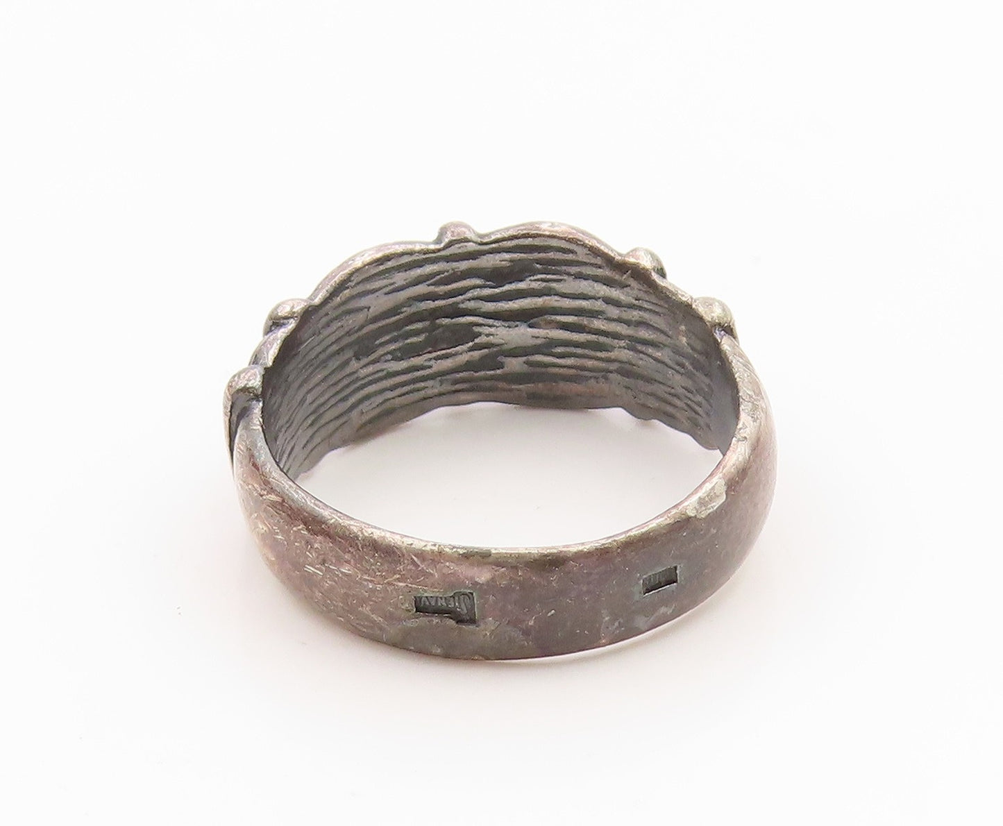 925 Sterling Silver Vintage Ring POLAND Topaz Etched Tree Bark Band Sz 9 RG35781