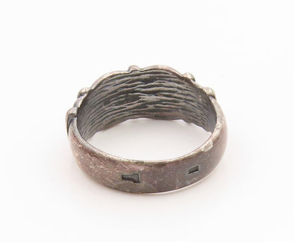 925 Sterling Silver Vintage Ring POLAND Topaz Etched Tree Bark Band Sz 9 RG35781
