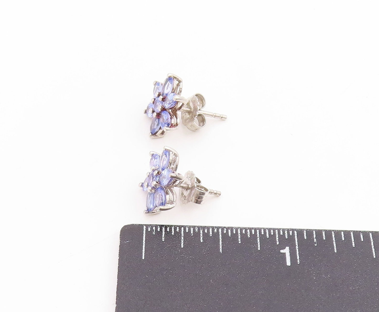 925 Sterling Silver Vintage Earrings Elegant Tanzanite Flower Studs  EG14011