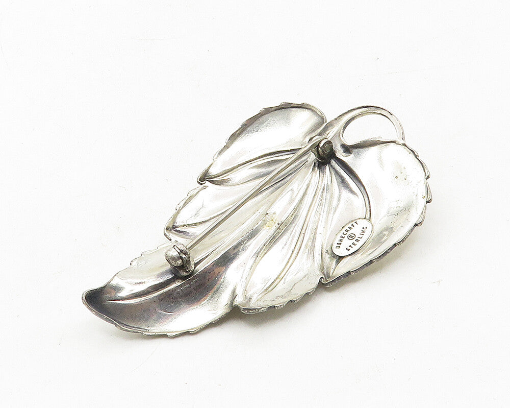 DANECRAFT 925 Sterling Silver  Vintage Shiny Floral Leaf Brooch Pin  BP4131