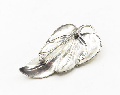 DANECRAFT 925 Sterling Silver  Vintage Shiny Floral Leaf Brooch Pin  BP4131
