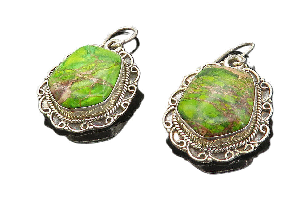 925 Sterling Silver  Vintage Dyed Sea Sediment Jasper Dangle Earrings  EG3613