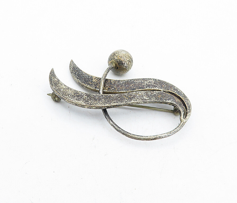MEXICO 925 Sterling Silver Vintage Dark Tone Floral Swirl Brooch Pin BP2021