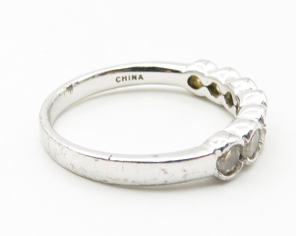925 Sterling Silver  Shiny Round White Topaz7 Stone Band Ring Sz 9  RG11558