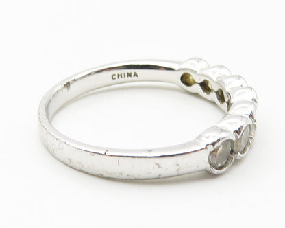 925 Sterling Silver  Shiny Round White Topaz7 Stone Band Ring Sz 9  RG11558