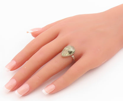 925 Sterling Silver Vintage Ring Green Prehnite Teardrop Band  Sz 6.5  RG34176