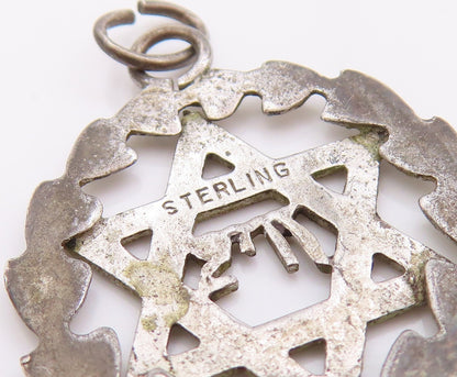 925 Sterling Silver Vintage Pendant Star Of David Religious Floral Charm PT24767