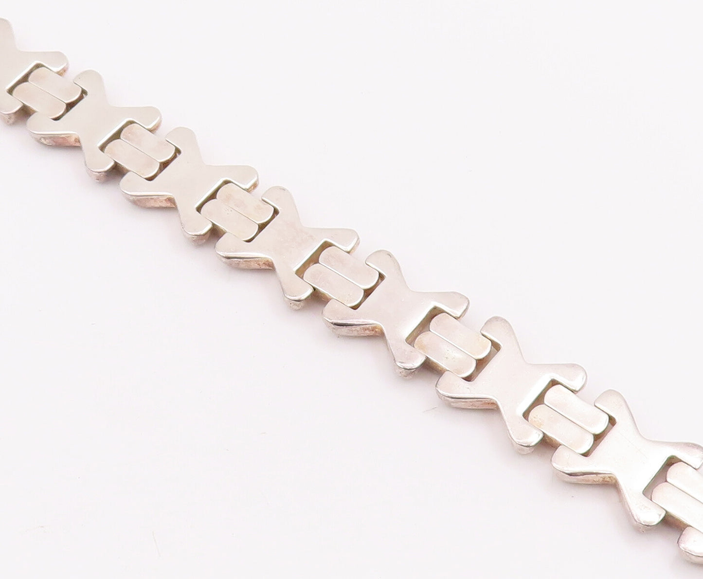 925 Sterling Silver Vintage Bracelet Multiple X Style Linked  BT10596