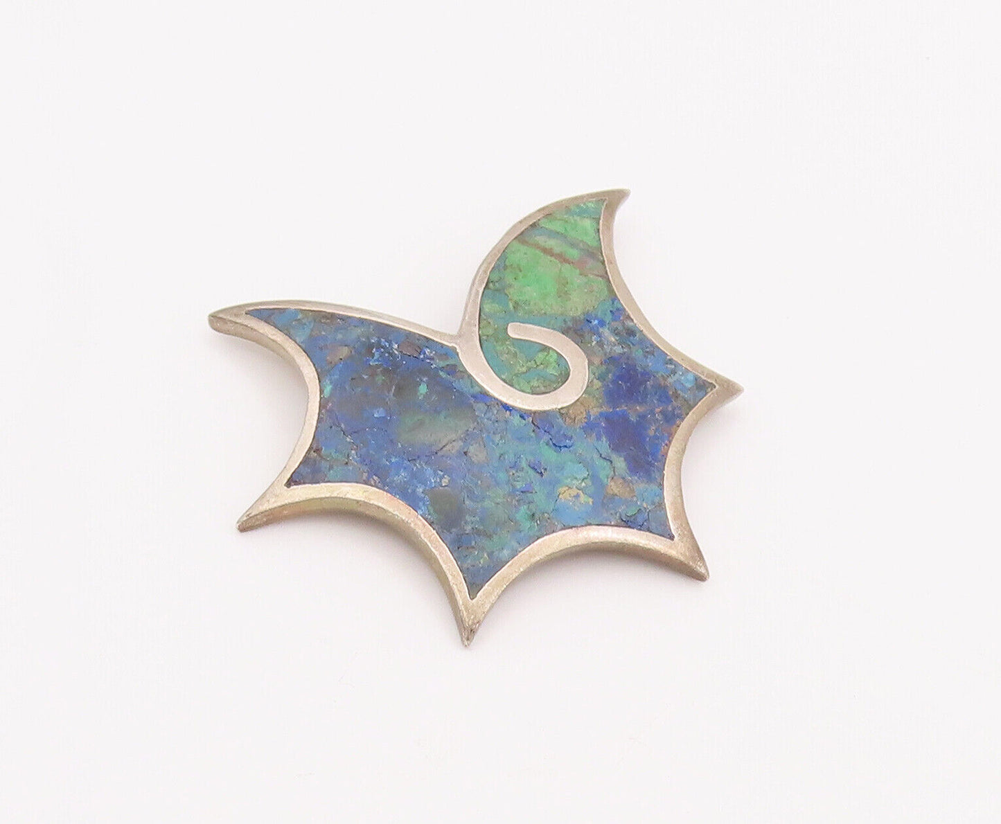 925 Sterling Silver Vintage Brooch Pin ARTE PLATA Carved Inlay Turquoise BP10901