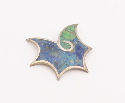 925 Sterling Silver Vintage Brooch Pin ARTE PLATA Carved Inlay Turquoise BP10901