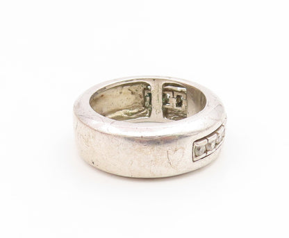 925 Sterling Silver Vintage Ring Channel Set CZ Classic Wide Band  Sz 8  RG35082