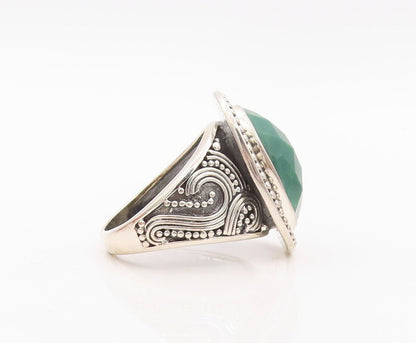 925 Sterling Silver Vintage Ring Oval Gemstone Beaded Design  Sz 9.5  RG30148