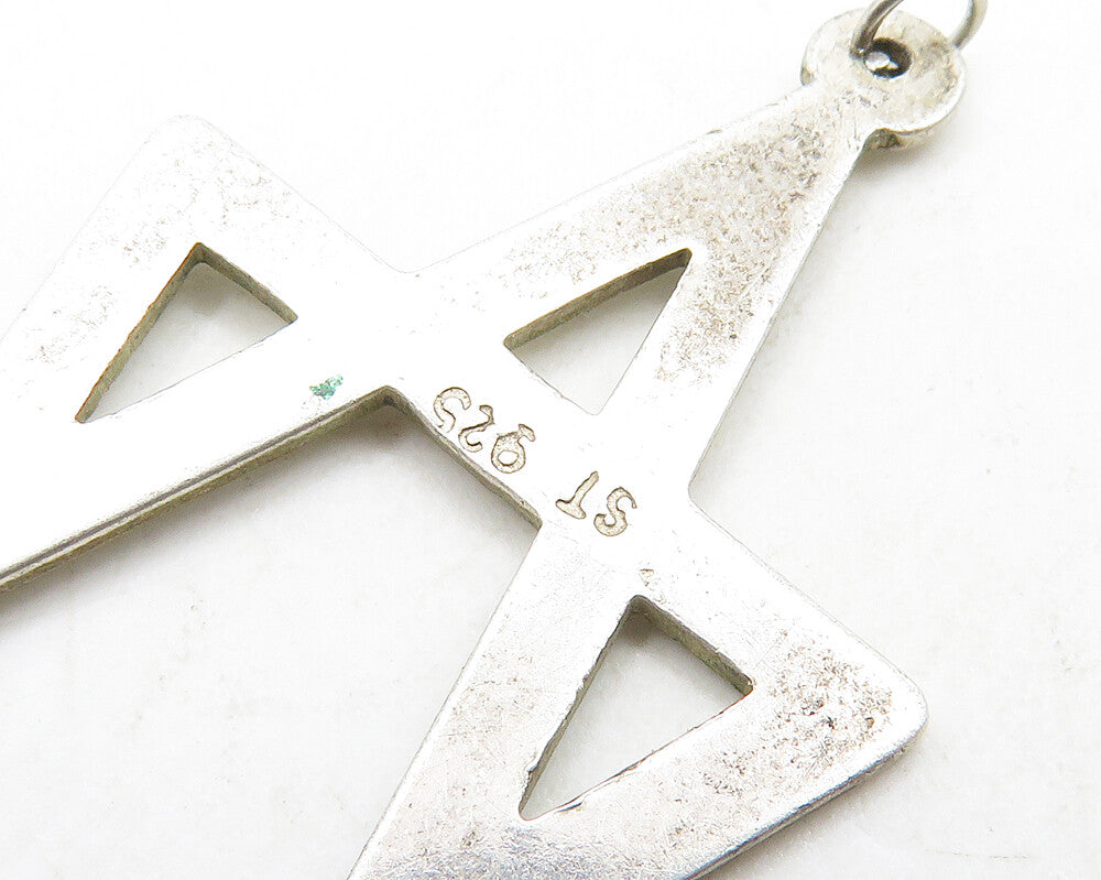 925 Sterling Silver  Vintage Shiny Etched Star Of David Drop Pendant  PT14254
