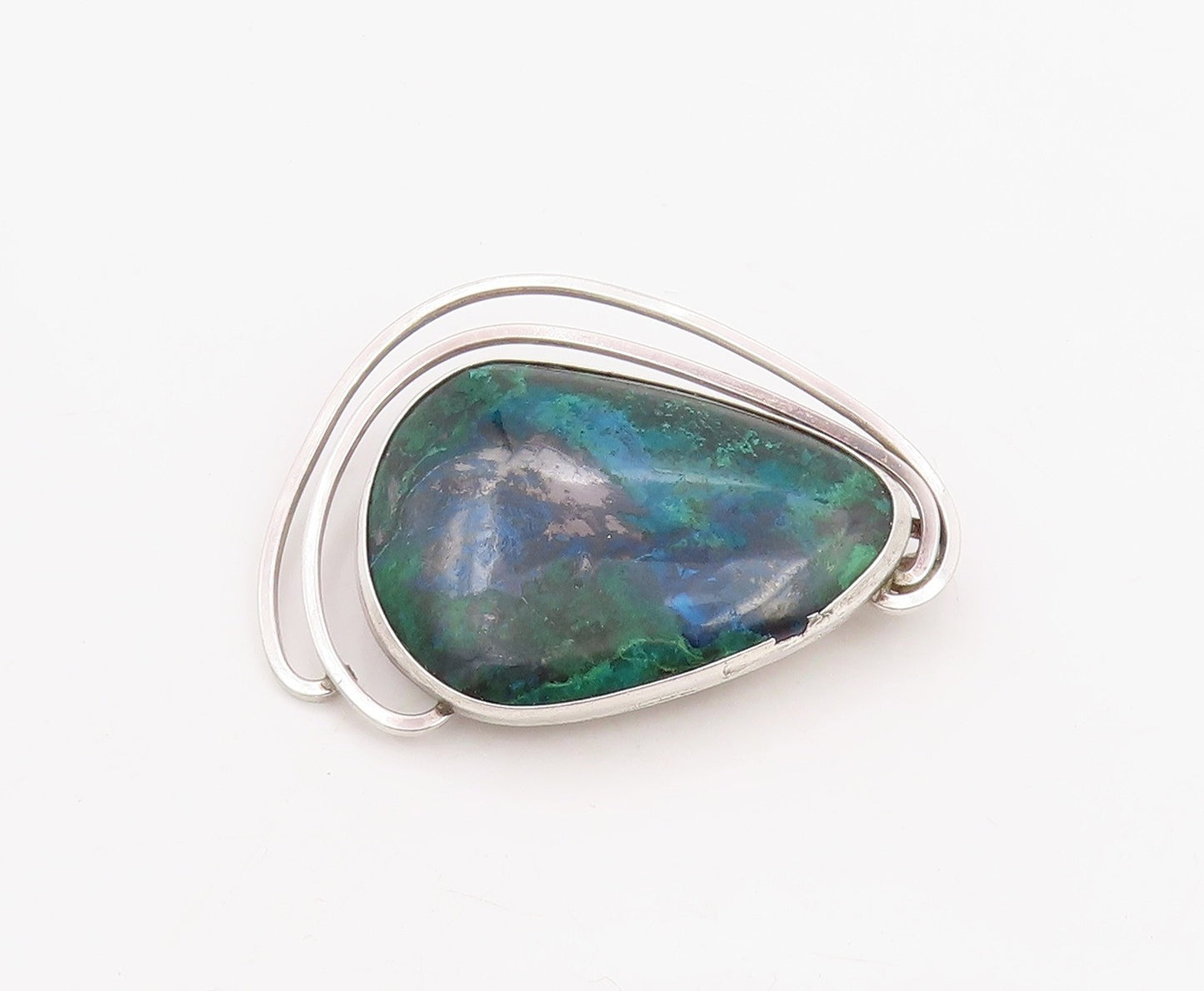 925 Sterling Silver Vintage Brooch ISRAEL Modernist Eilat Stone Pin  BP12285