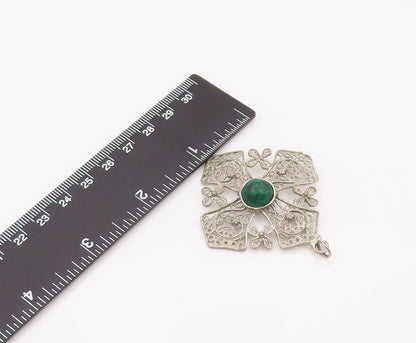 ISRAEL 925 Silver  Vintage Filigree  Swirl Chrysocolla Cross Pendant PT22121