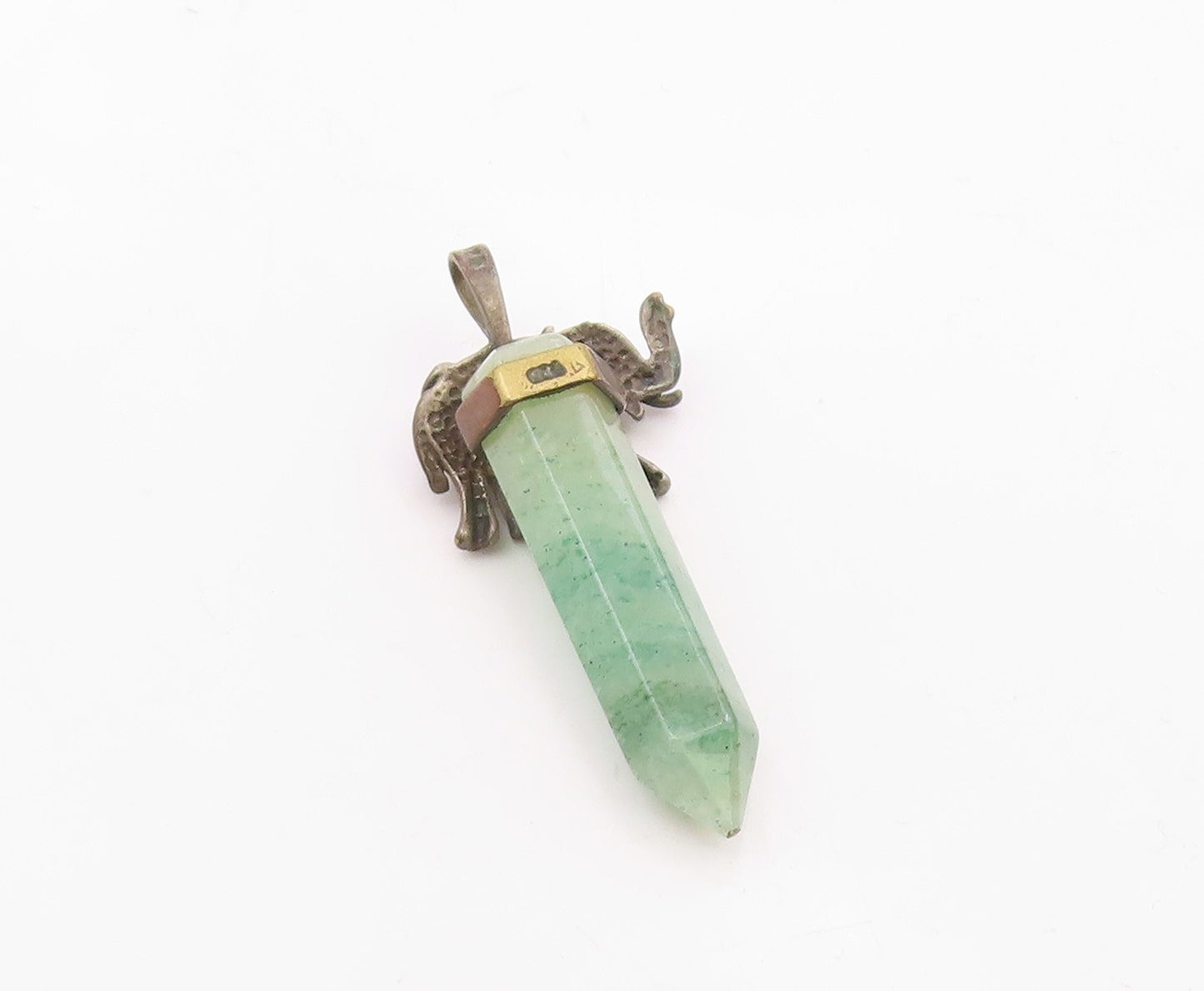 925 Sterling Silver  Vintage Jade Wand Red Topaz Elephant Eye Pendant  PT16541