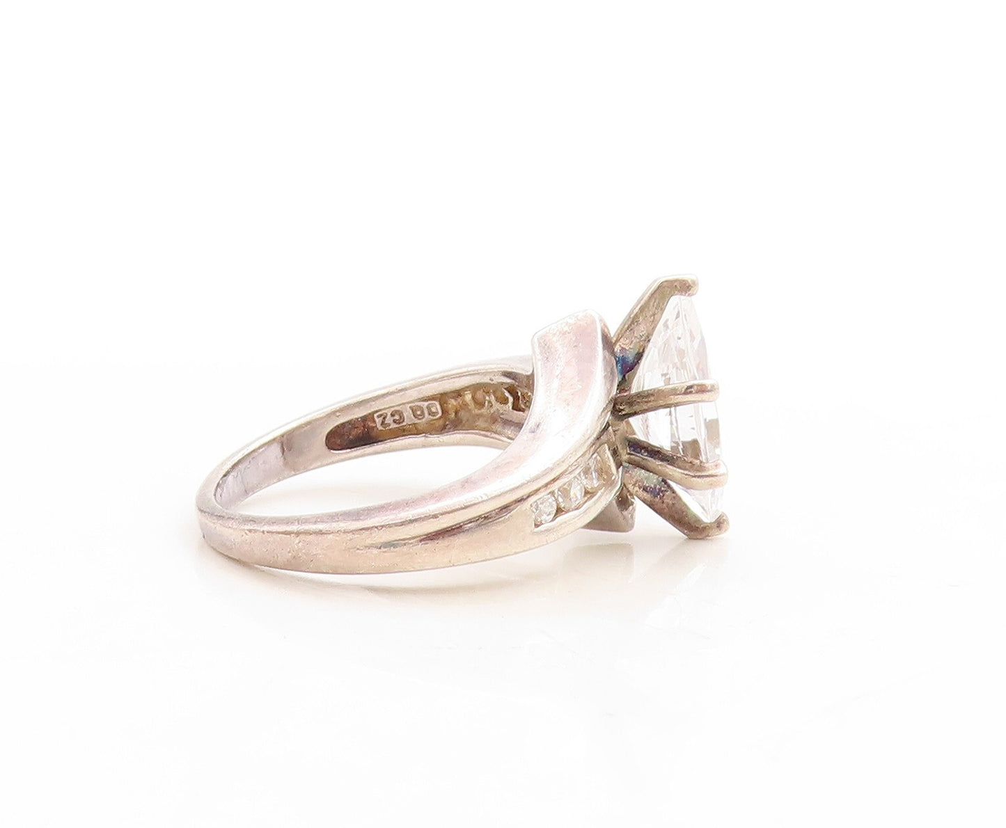 925 Sterling Silver Vintage Ring Minimalist Marquise & Round CZ  Sz 5  RG31232