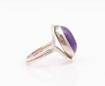 925 Sterling Silver Vintage Ring Large Cabochon Oval Amethyst  Sz 6  RG33089