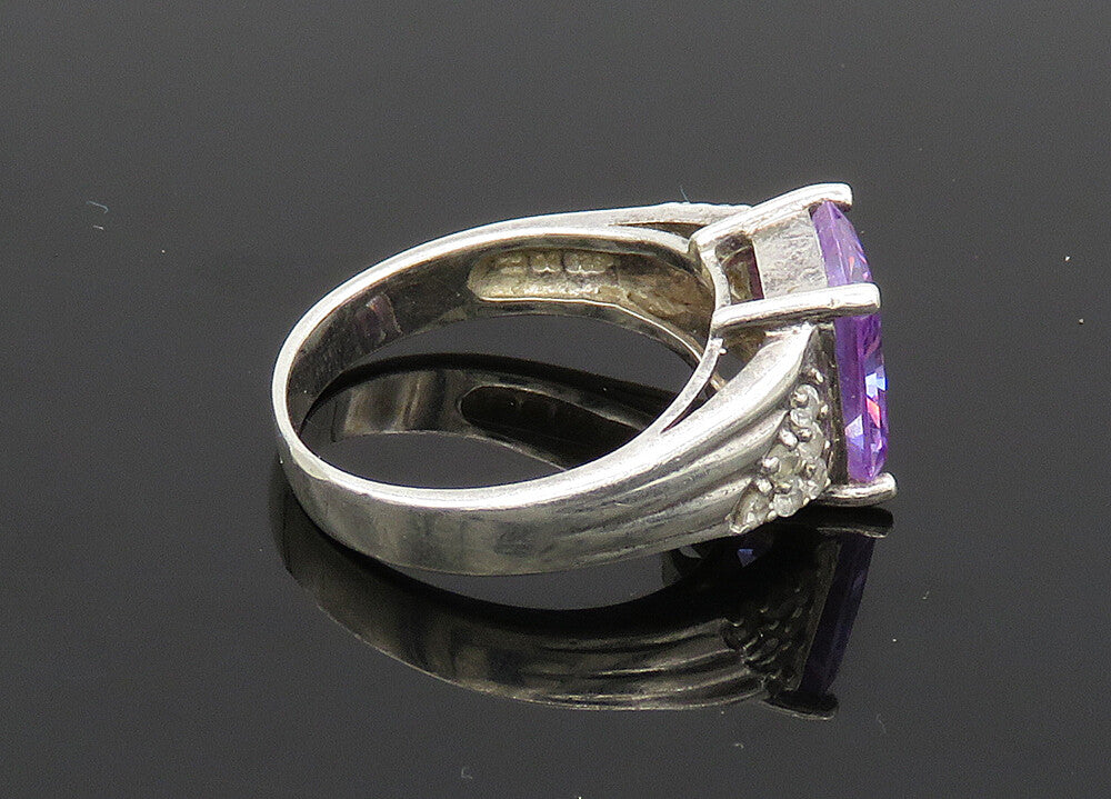 925 Sterling Silver  Vintage Purple Cubic Zirconia Band Ring Sz 8  RG20459