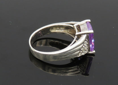 925 Sterling Silver  Vintage Purple Cubic Zirconia Band Ring Sz 8  RG20459