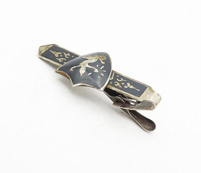 SIAM 925 Sterling Silver  Vintage Niello Enamel Coated Dancer Tie Clip  TR1344