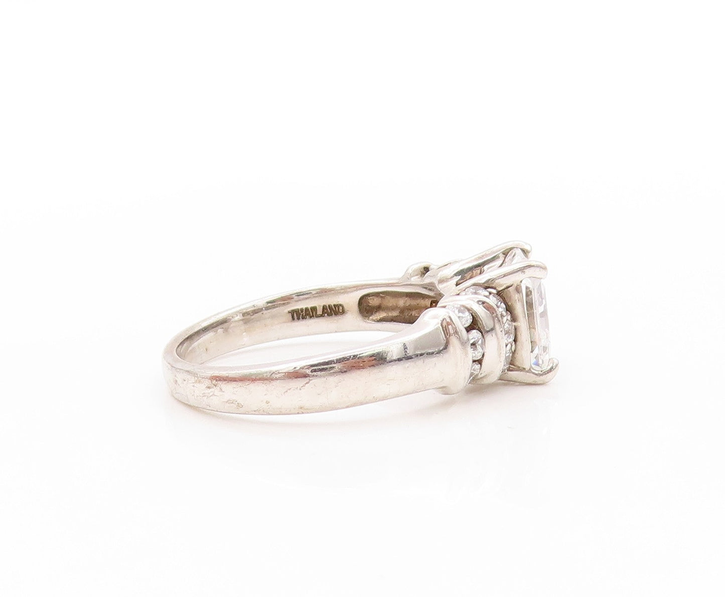 925 Sterling Silver Vintage Ring Square Cut & Round Band Inlay CZ  Sz 7  RG32735
